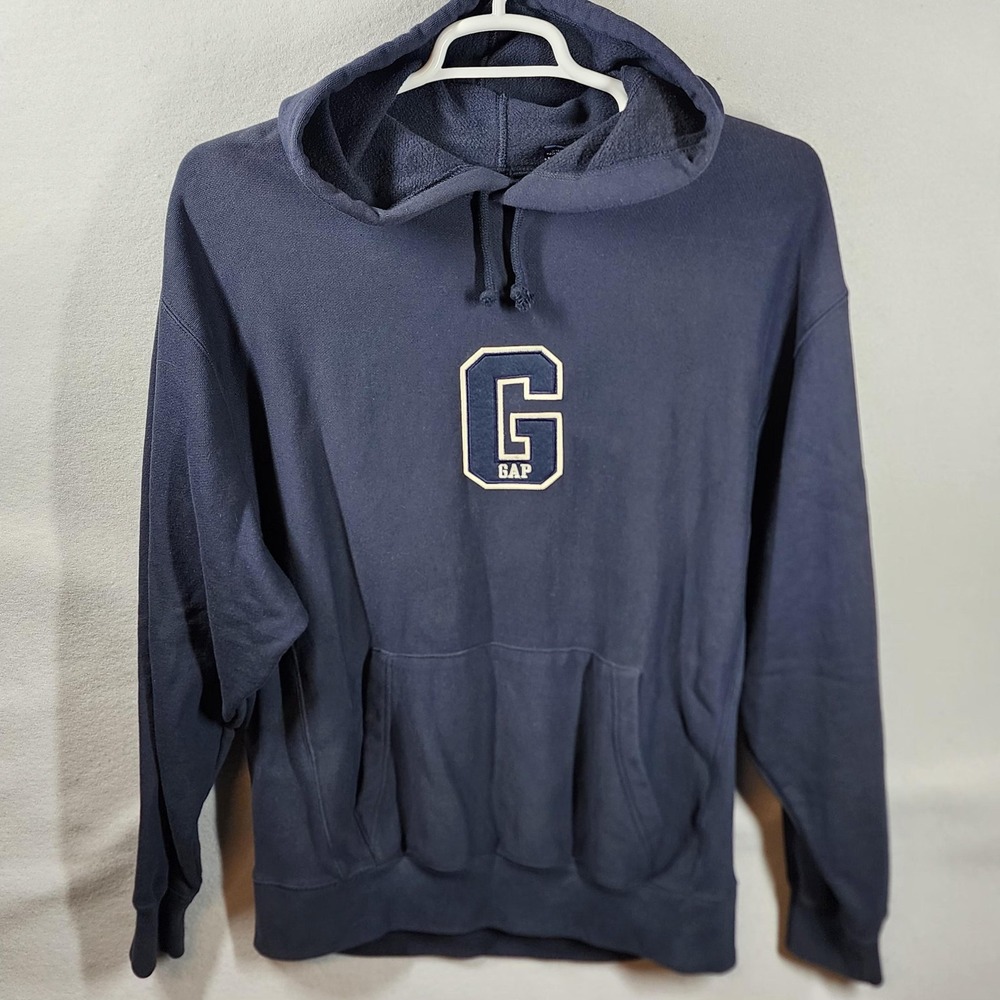 Vintage‎ GAP Hoodie Reverse Weave Sweatshirt Mens Medium Navy Pullover Sweater